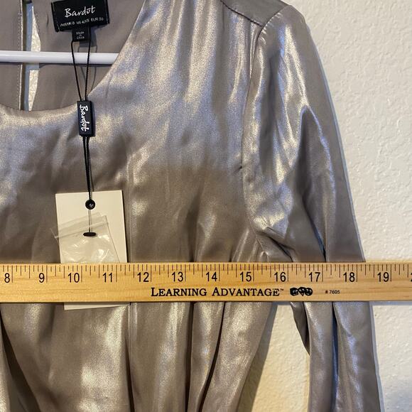 Bardot Shimmer Dress Metallic Long Sleeved Sparkly Mini Party Dress Size 4 NWT - Picture 9 of 9